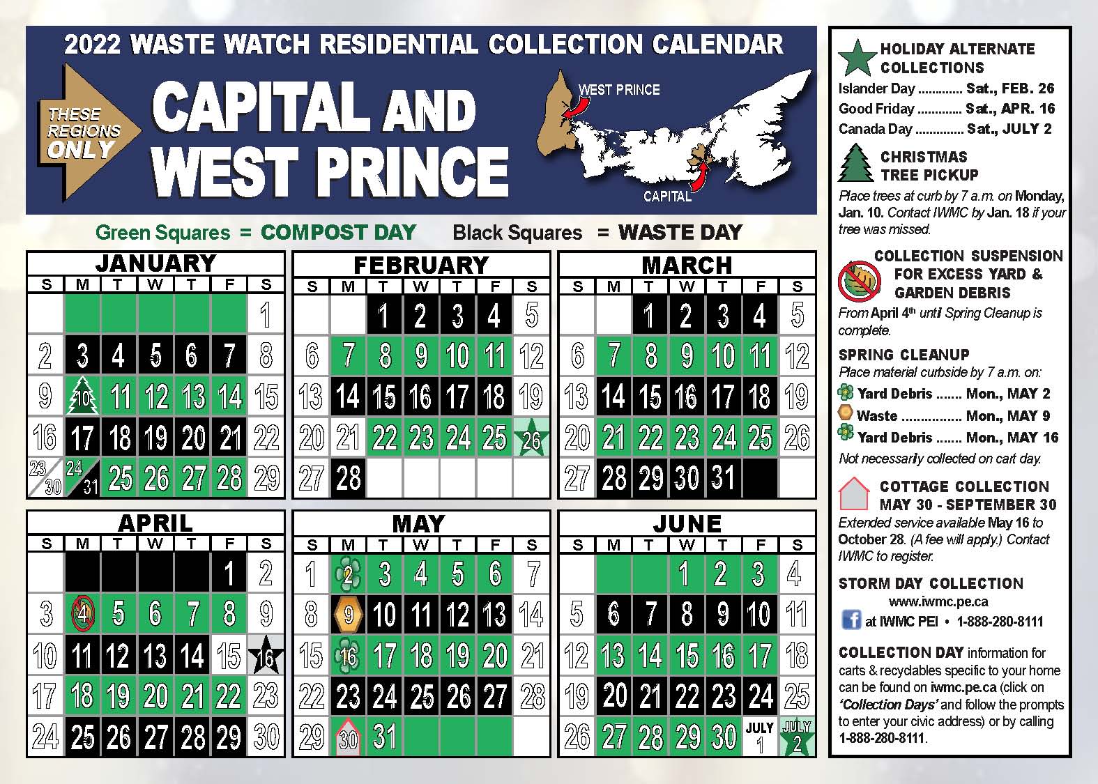 Capital and West Prince garbage collection days calendar for 2020 IWMC